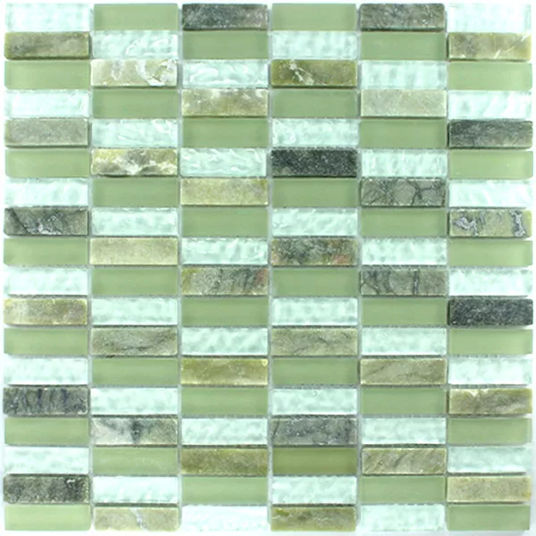 Mosaico Vetro Marmo 15x48x8mm Verde Mix Sticks