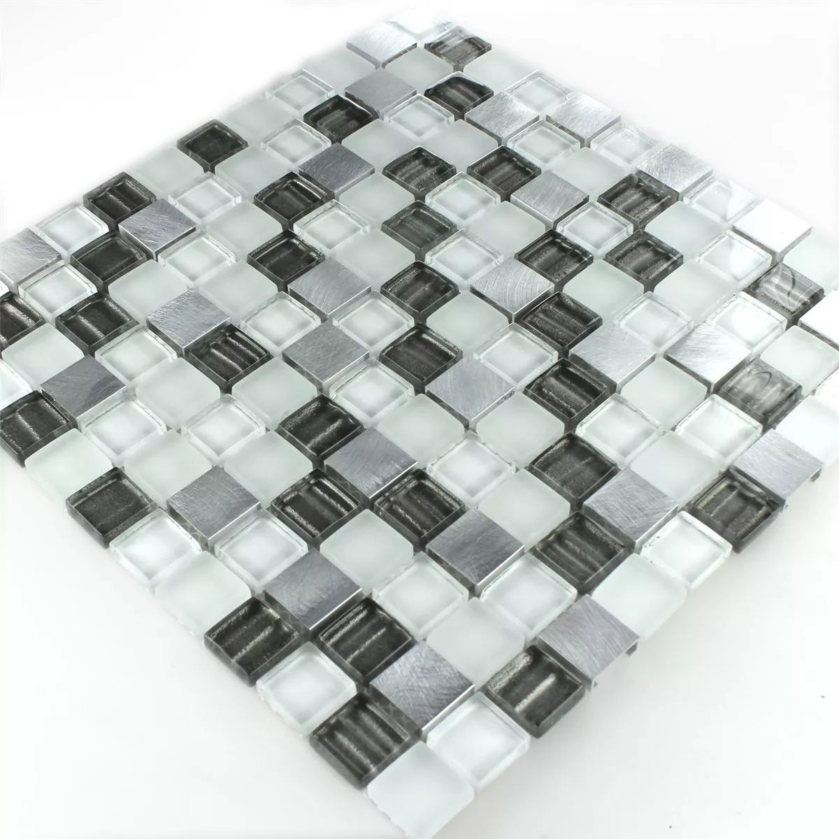 Azulejo Mosaico Vidro Alumínio Prata Cinza