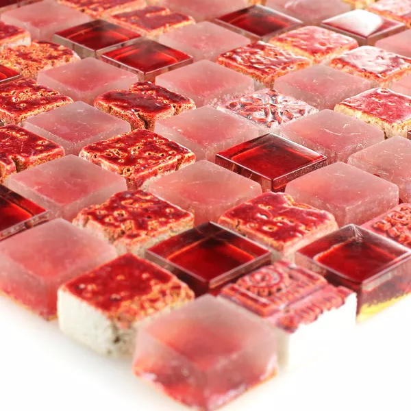 Azulejo Mosaico Escimo Vidro Pedra Natural Mix Vermelho