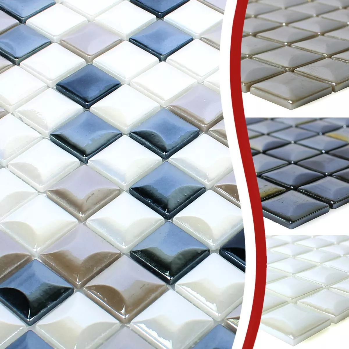 Glass Mosaic Tiles Monrovia 3D Metallic