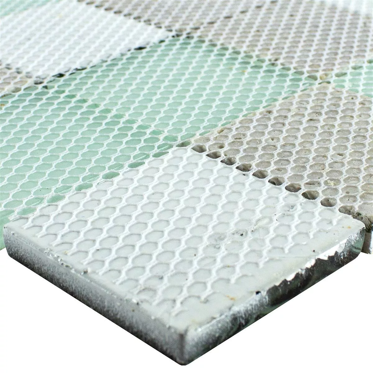 Padrão de Mosaico De Vidro Azulejos Aparência de Madeira Norwalk Cinza Marrom Verde Q48