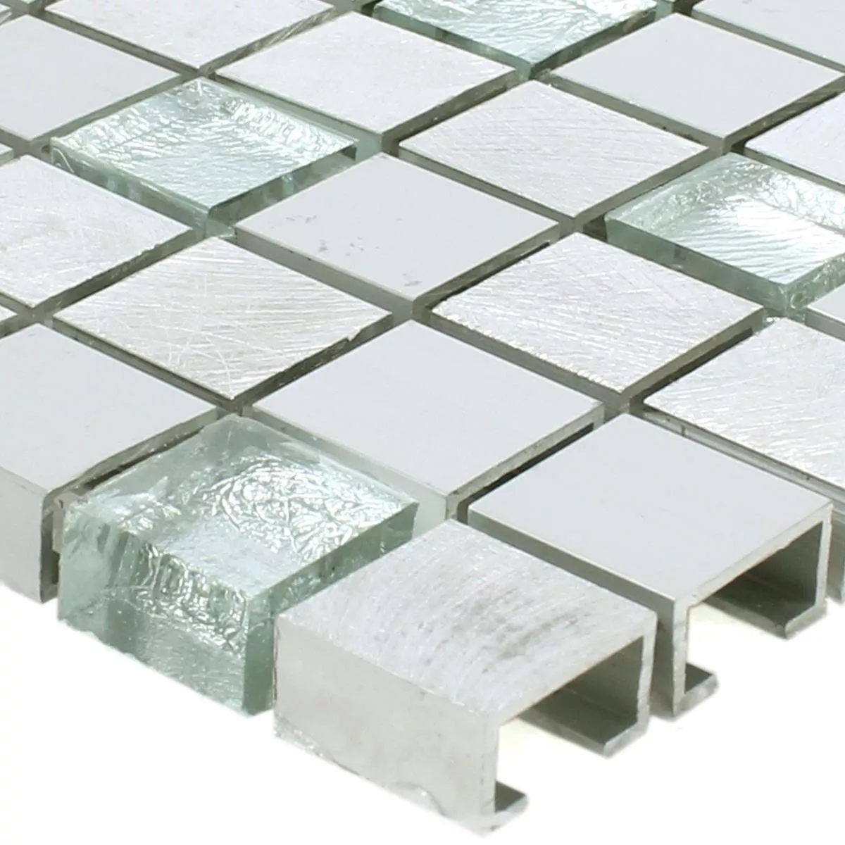Padrão de Azulejo Mosaico Lissabon Alumínio Vidro Mix Prata