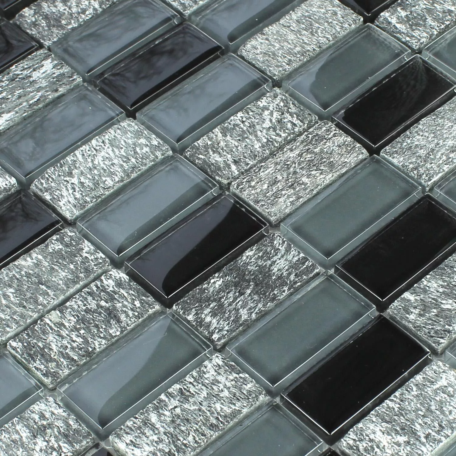 Mosaic Tiles Glass Marble Grey Black Mix