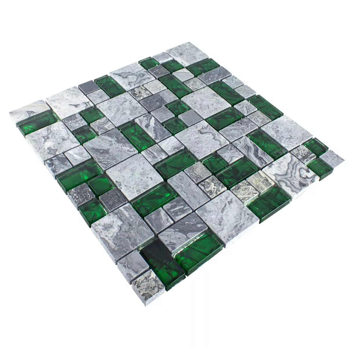 Glass Natural Stone Mosaic Tiles Sinop Grey Green 2 Mix