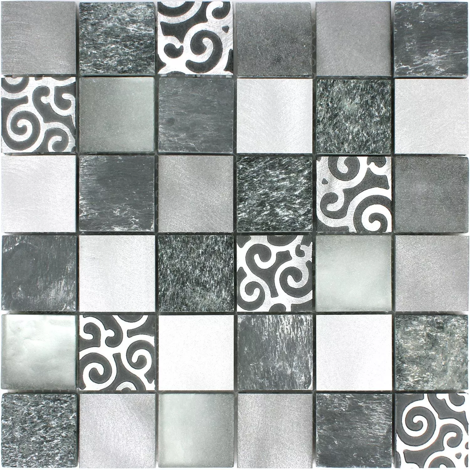 Mozaik Pločice Staklo Prirodni Kamen Aluminij Valdivia Siva