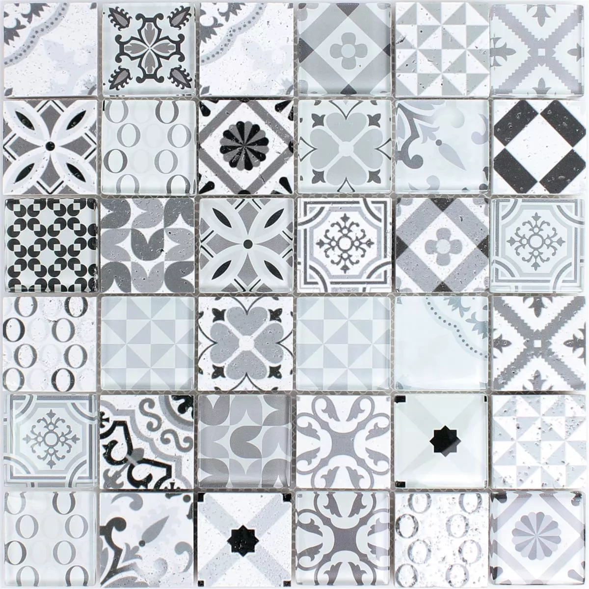 Sample Glass Natural Stone Mosaic Tiles Vintage Anopolis Blanc Grey
