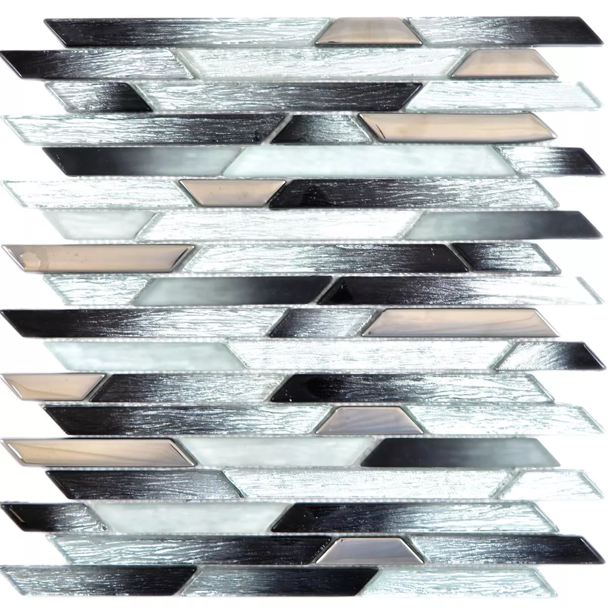 Glass Mosaic Tiles Enrico Black Silver Obliquely