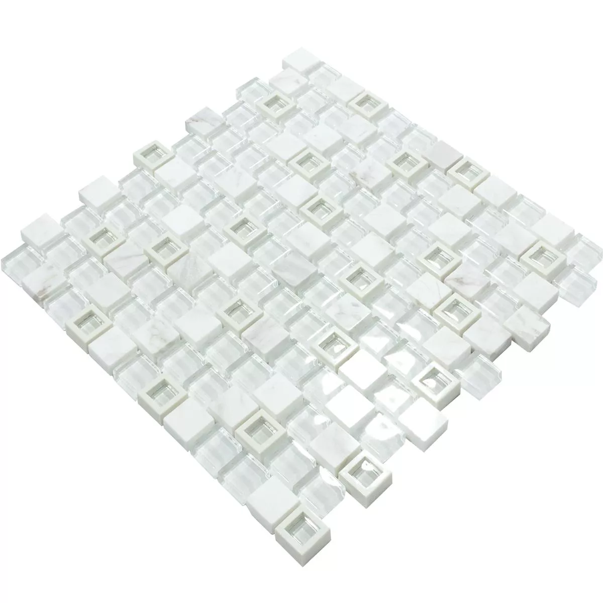 Sklo Plast Mozaika Z Přírodního Kamene Lunaquell Bílá