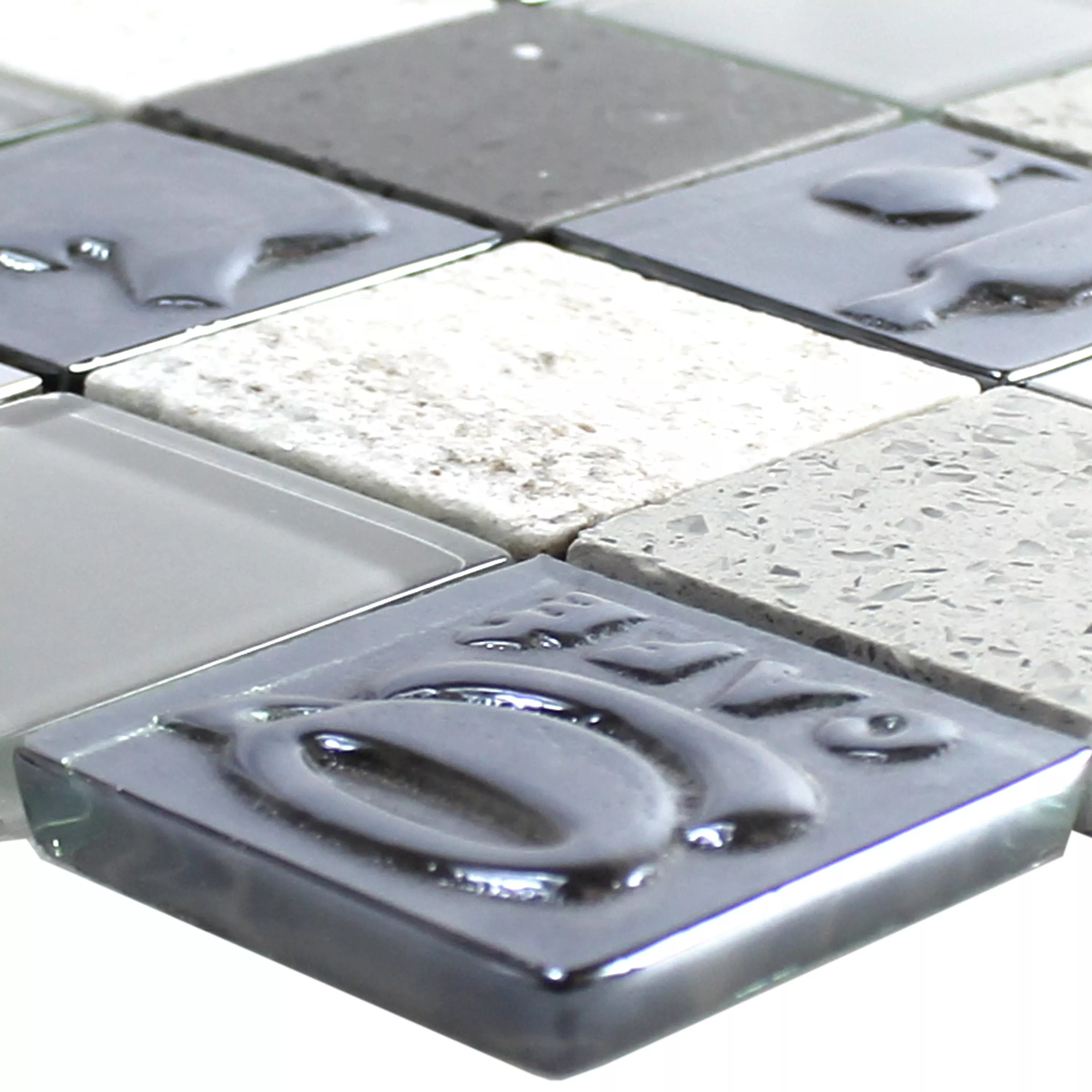 Glas Rustfrit Stål Natursten Mosaik Fliser Emporia Gra Sølv Glas Rustfrit Stål Natursten Mosaik Fliser Emporia Gra Sølv