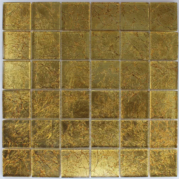 Γυάλινο Μωσαϊκό Πλακάκια 48x48x8mm Χρυσός Mέταλλο