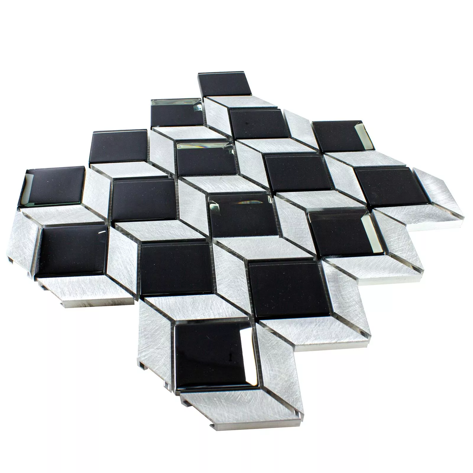 Sample Glass Metal Mosaic Tiles Tanja Black Silver Cube