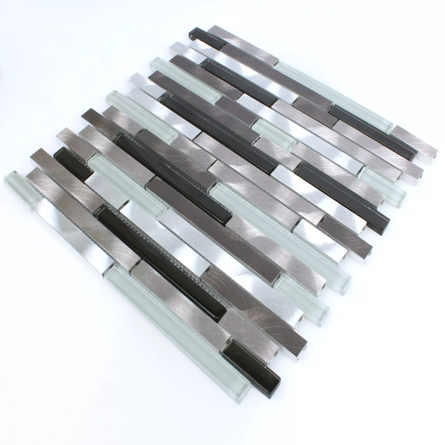 Prøve Aluminium Mosaik Fliser Glas Brun Sort Hvid Sølv