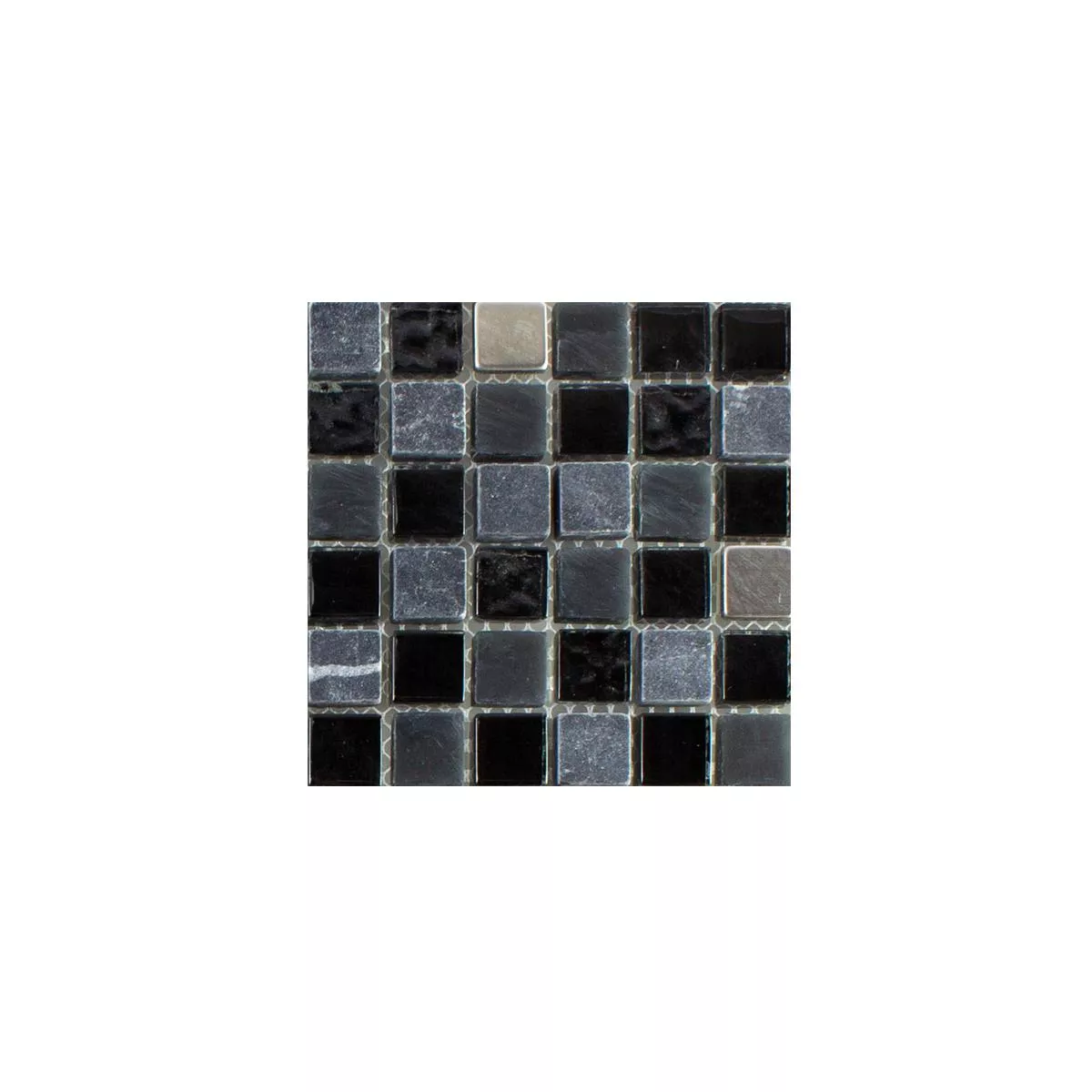 Muestra Cristal Piedra Natural Acero Inoxidable Mosaico Kosovo Negro Plateado