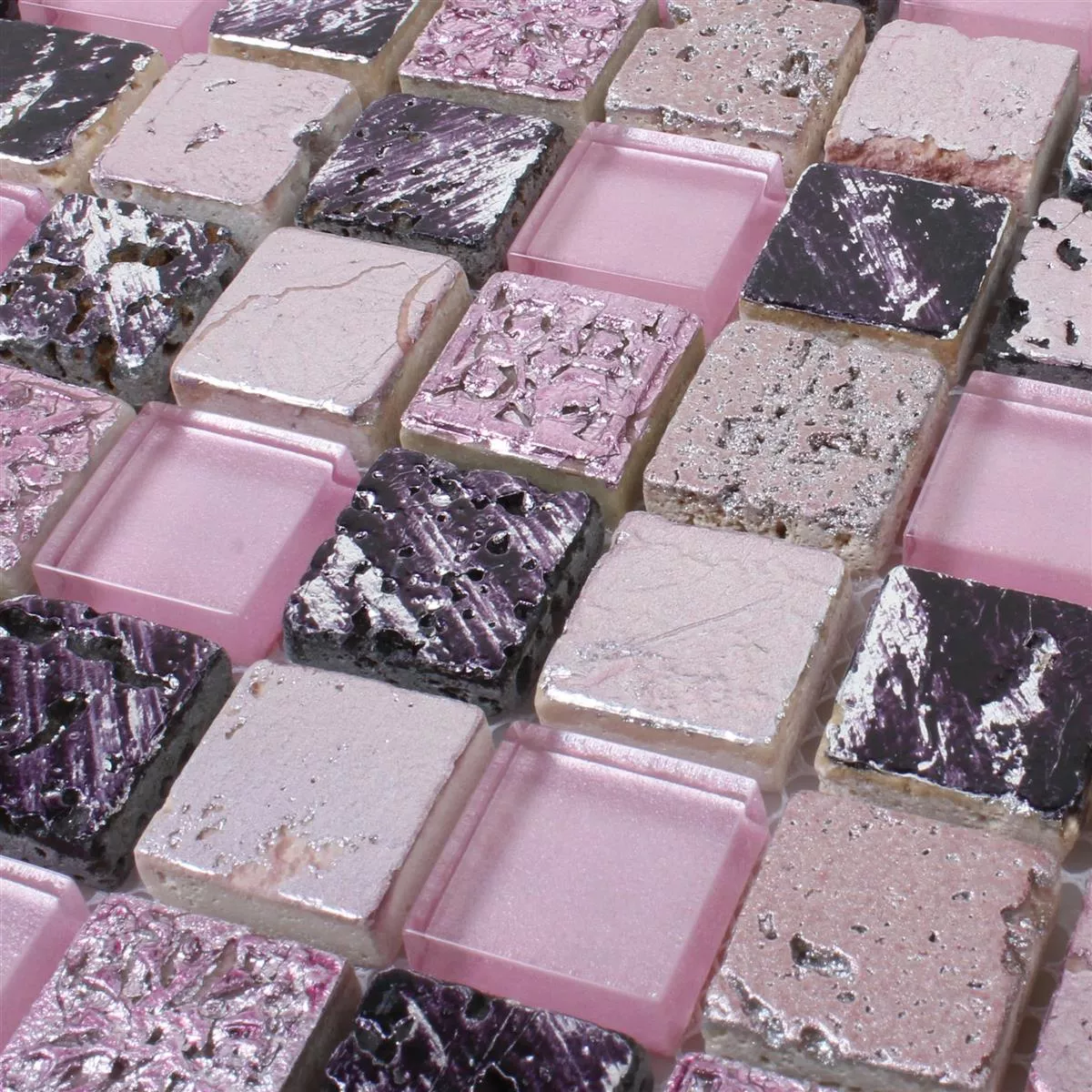 Mosaico Vetro Resin Pietra Naturale Pink Mix