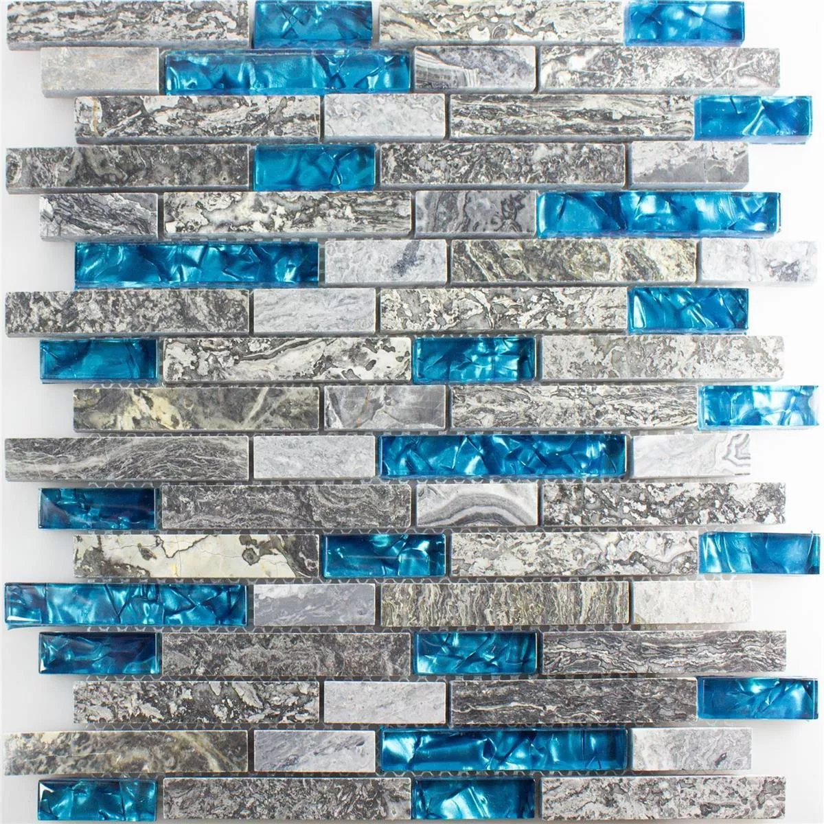 Glasmosaik Natursten Kakel Manavgat Grå Blå Brick