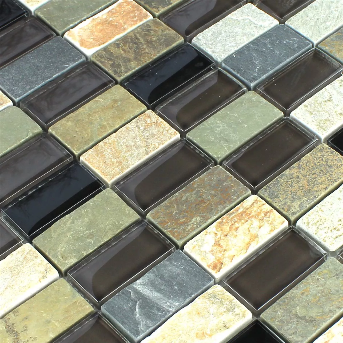 Mosaic Tiles Glass Marble Brown Mix 25x50x8mm
