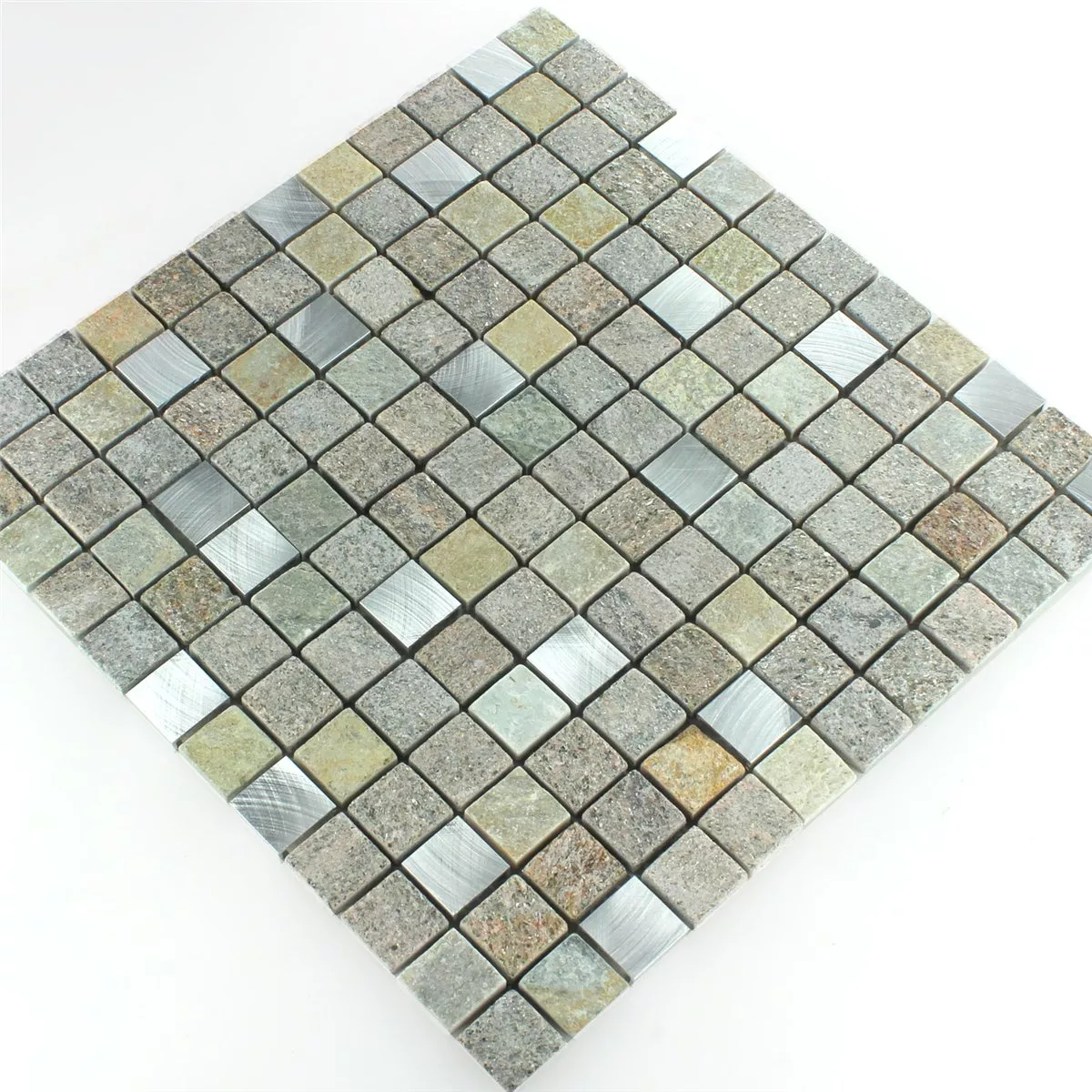 Mosaikfliesen Quarzit Alu Naturstein 23x23x8mm