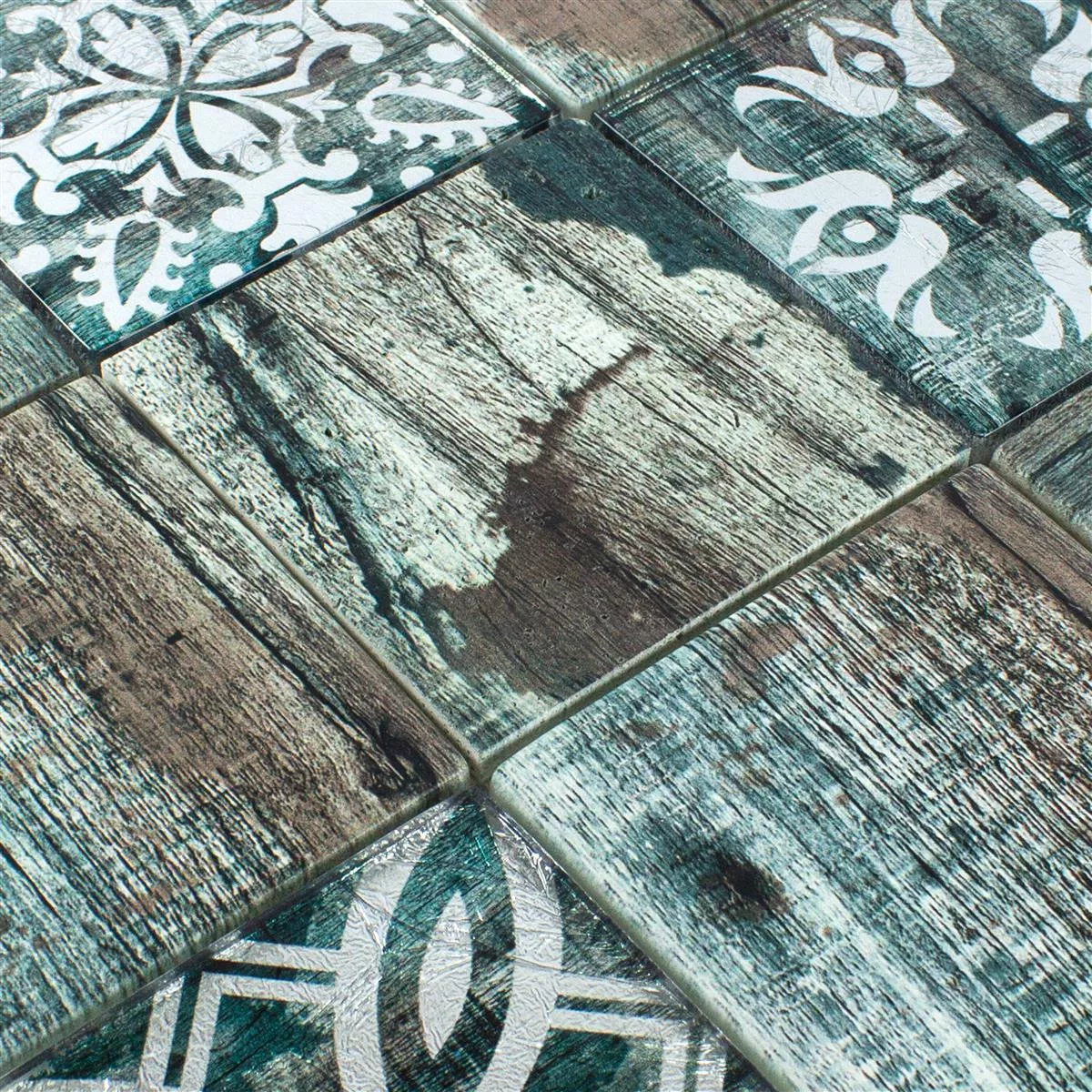 Vzorek Skleněná Mozaika Dlaždice Dřevěný Vzhled Norwalk Šedá Hnědá Zelená Q98