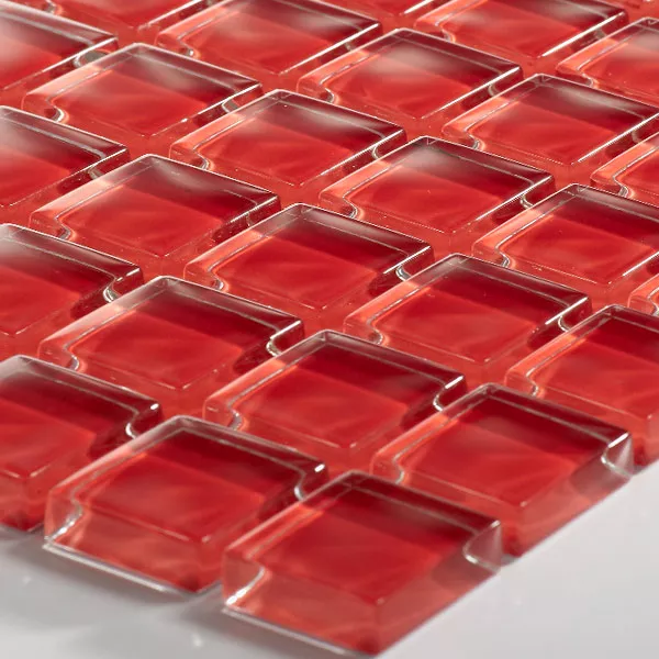 Mosaic Tiles Glass Uni 23x23x8mm Red