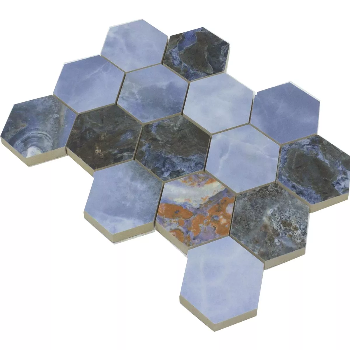 Sample van Keramiek Mozaïek Tegels Naftalin Hexagon Blauw Zwart