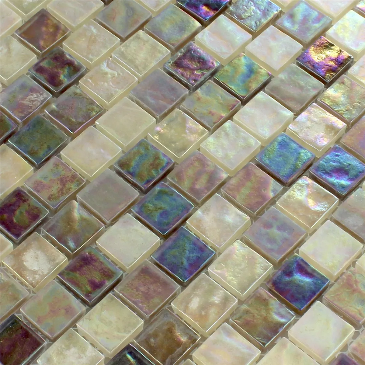 Padrão de Azulejo Mosaico Vidro Efeito Madrepérola Creme