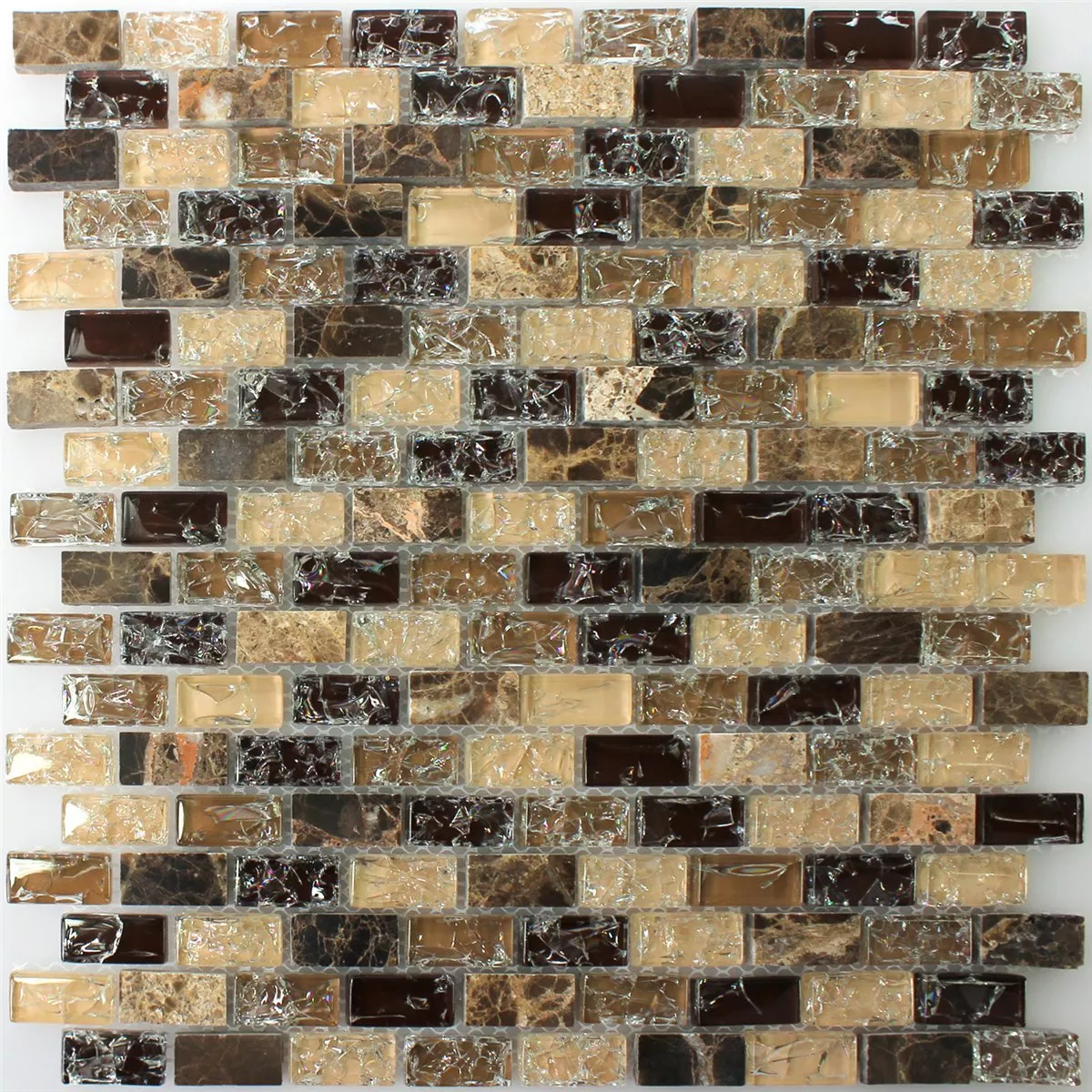 Mosaikfliesen Glas Naturstein Bricks Dark Emperador