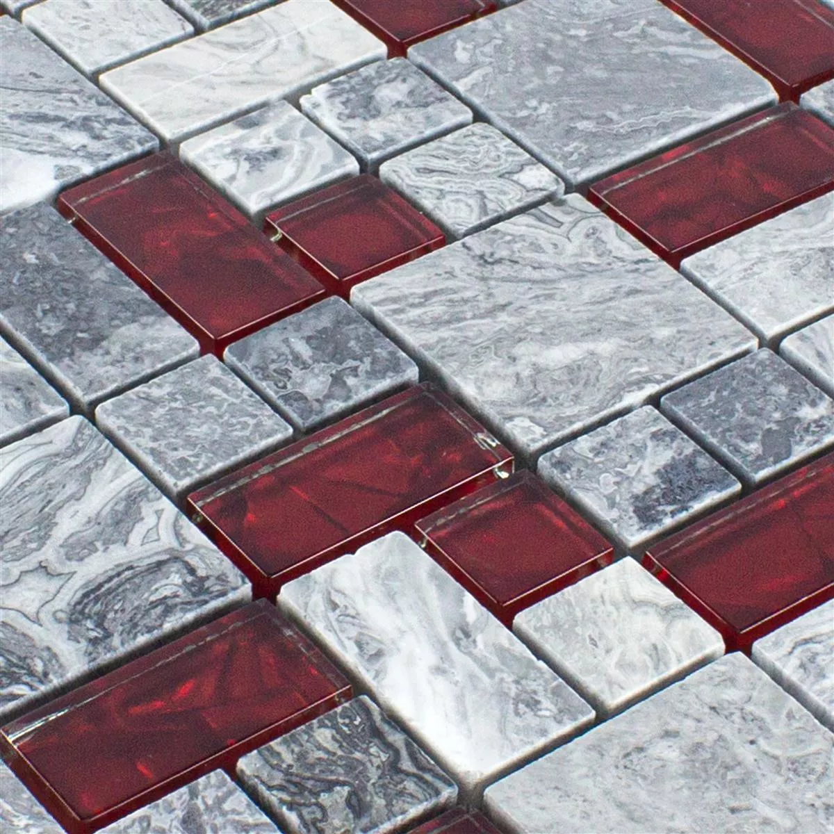 Πρότυπο από Μωσαϊκό Από Γυαλί Φυσική Πέτρα Πλακάκια Γκρί Sinop Kόκκινο 2 Mix