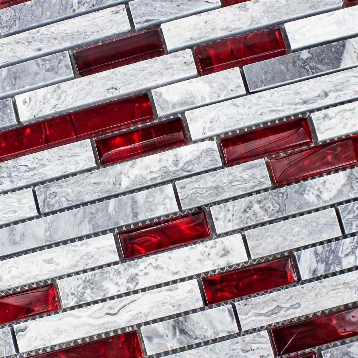 Sample Glas Natuursteen Mozaïek Tegels Sinop Grijs Rood Brick