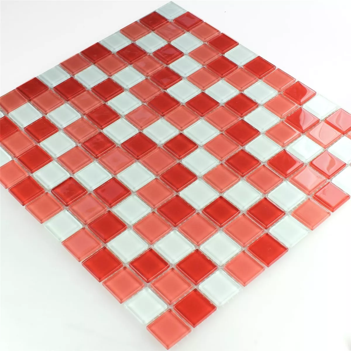 Mozaic De Sticlă Gresie Kozarica Alb Roșu Mix 25x25x4mm