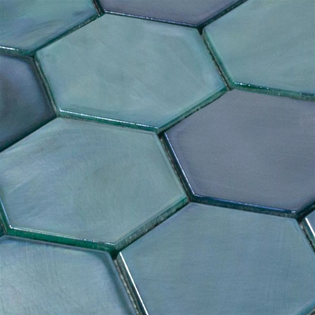 Muestra Mosaico de Cristal Azulejos Andalucia Hexagonales Lago Verde
