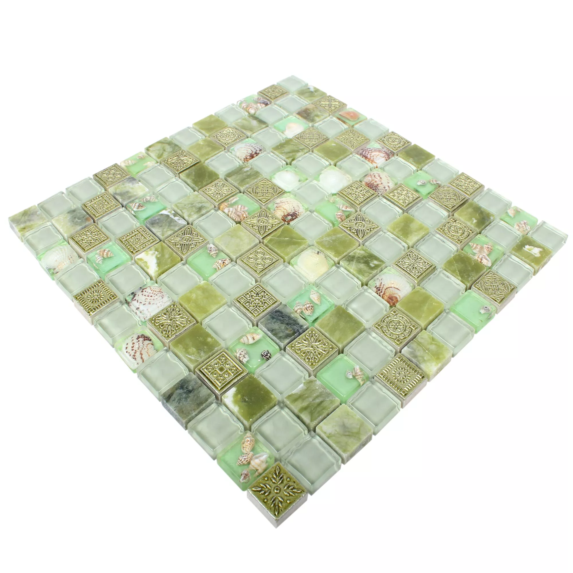 Mosaico De Vidro Ladrilhos De Pedra Natural Tatvan Concha Verde