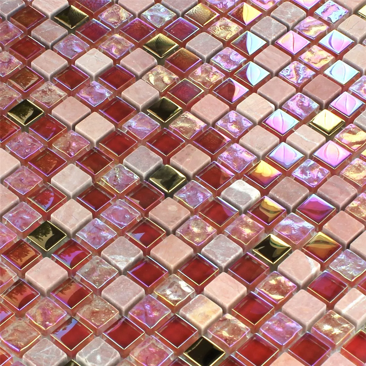 Prov Mosaik Glas Natursten Röd Rosa Guld