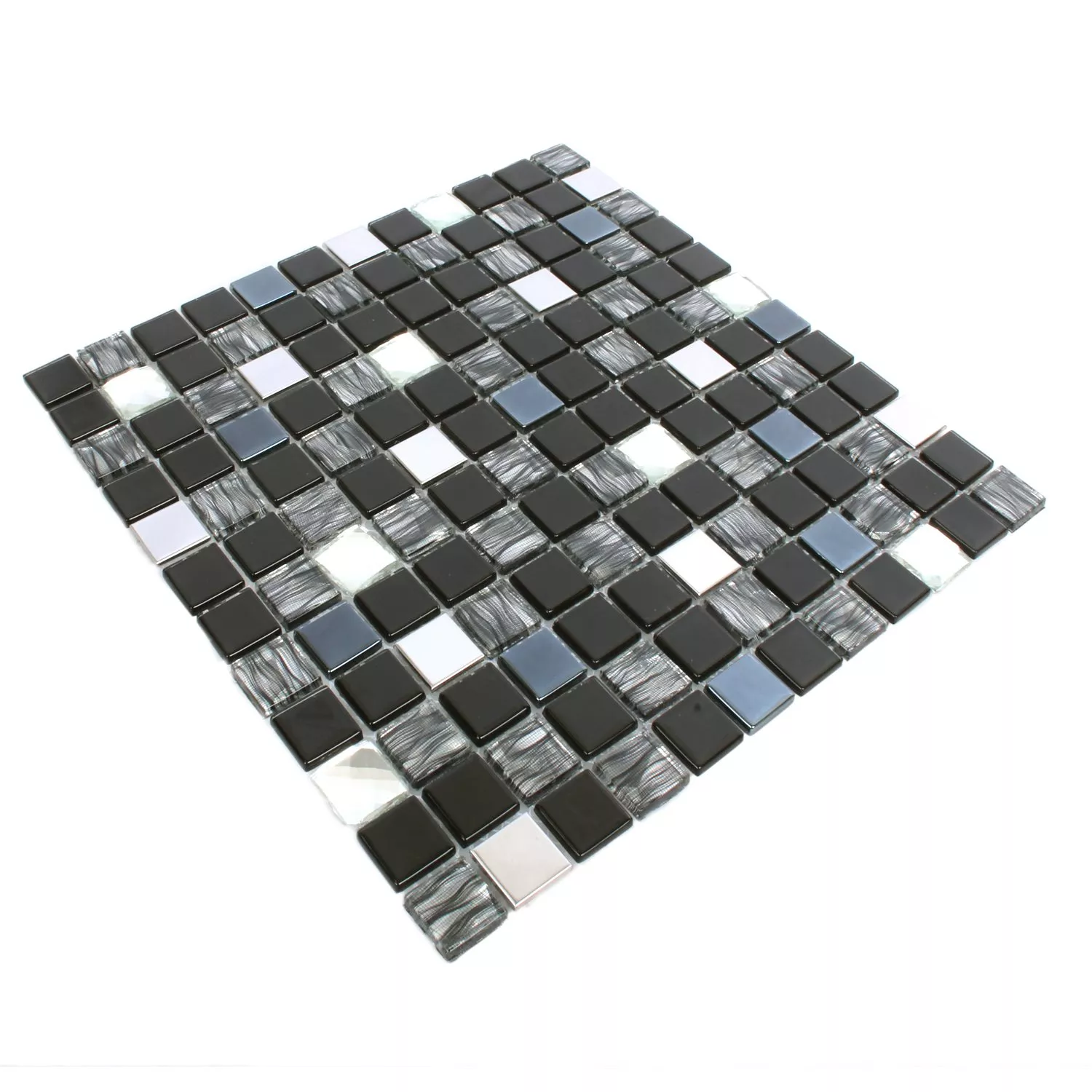 Padrão de Azulejo Mosaico Malaya Preto Prata Quadrada