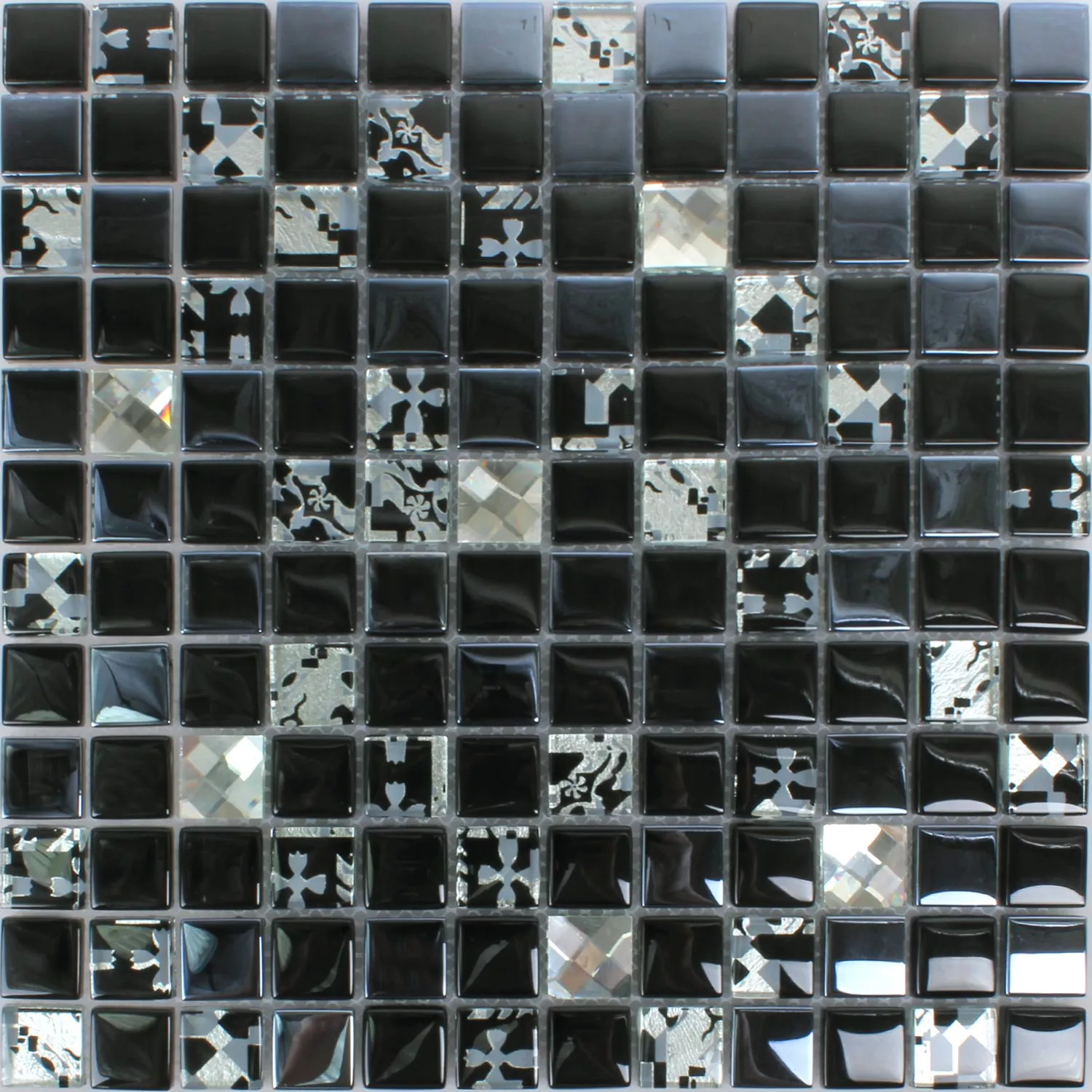 Próbka Mozaika Szklana Płytki Kunia Czarny Srebrny