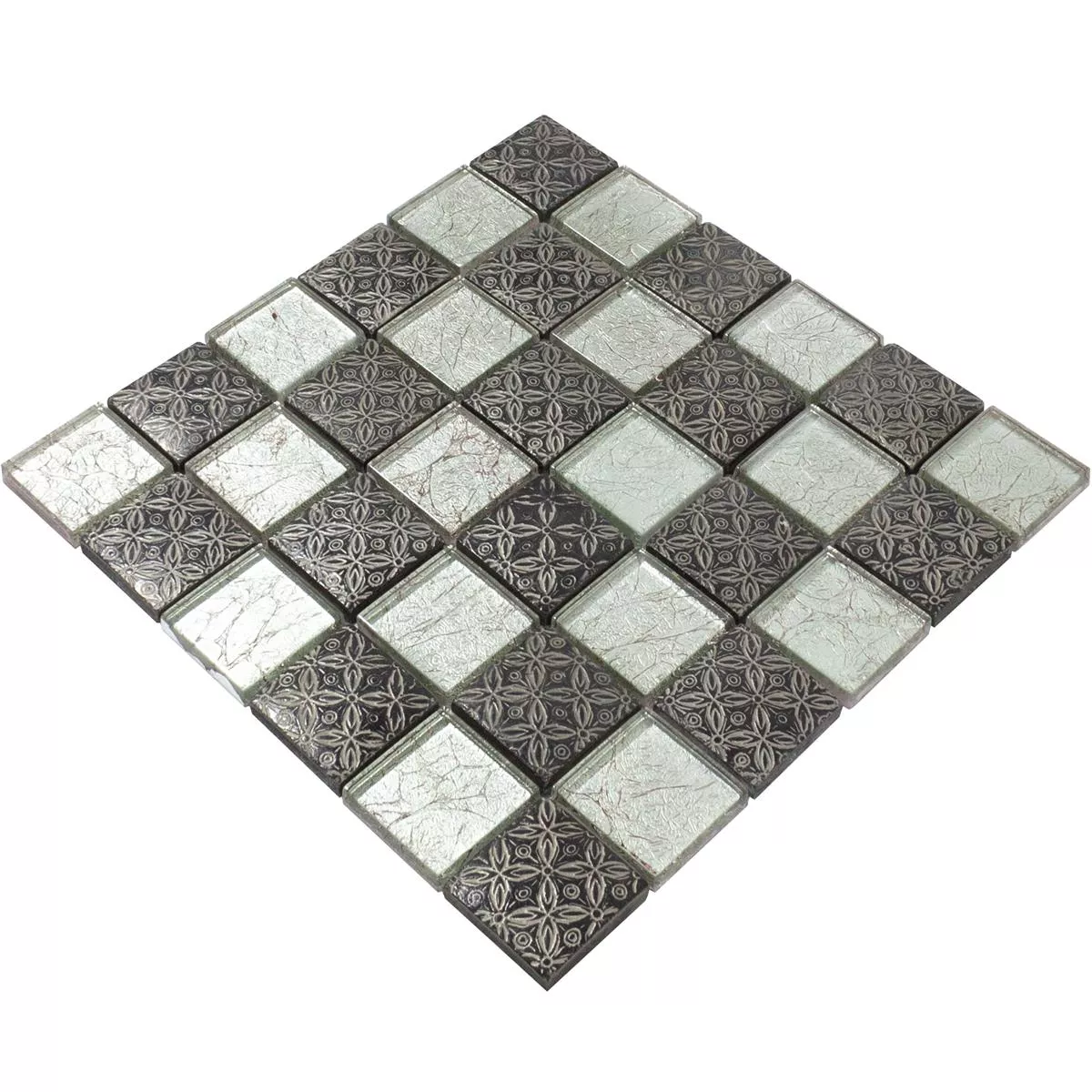 Sample Glass Mosaic Tiles Bayford Ornament Silver Black