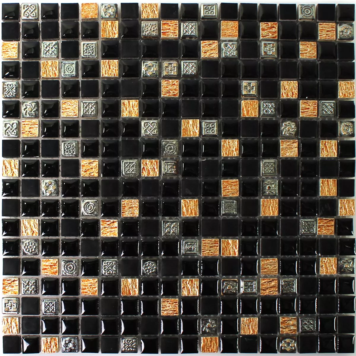 Přírodní Kámen Pryskyřice Ornament Mozaika Černá Měď