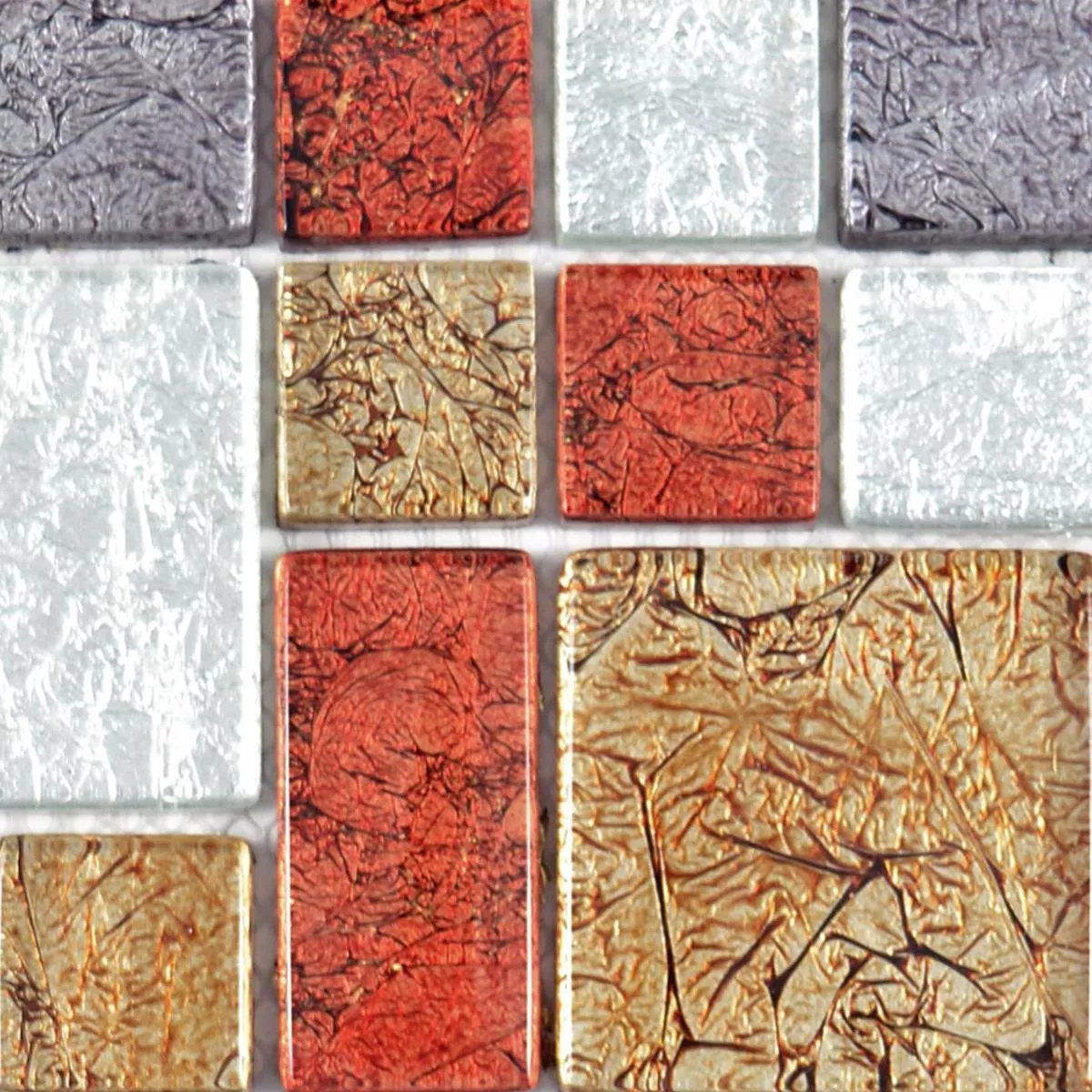 Padrão de Mosaico De Vidro Azulejos Curlew Vermelho Marrom Prata ix
