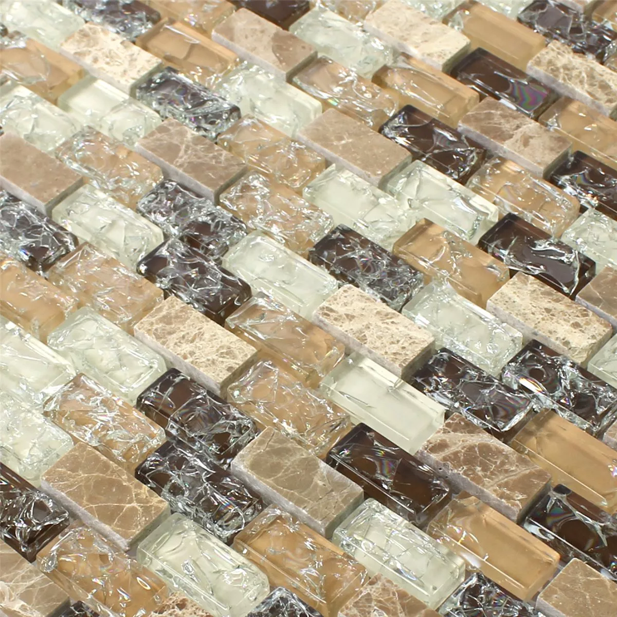 Muster von Glasmosaik Naturstein Bruchglas Bricks Emperador