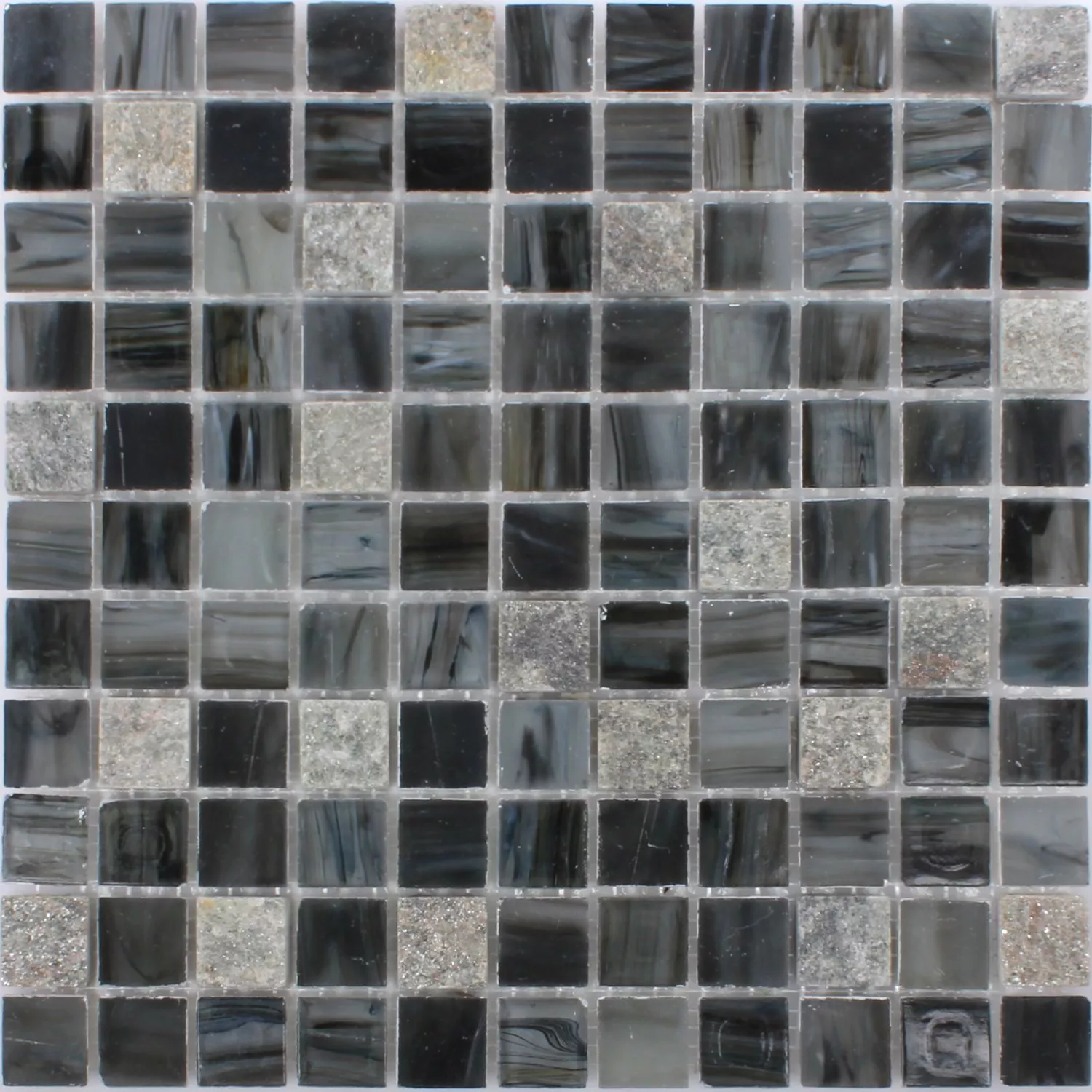 Mosaico de Pedra Natural de Vidro Daily Rush Preto Cinza