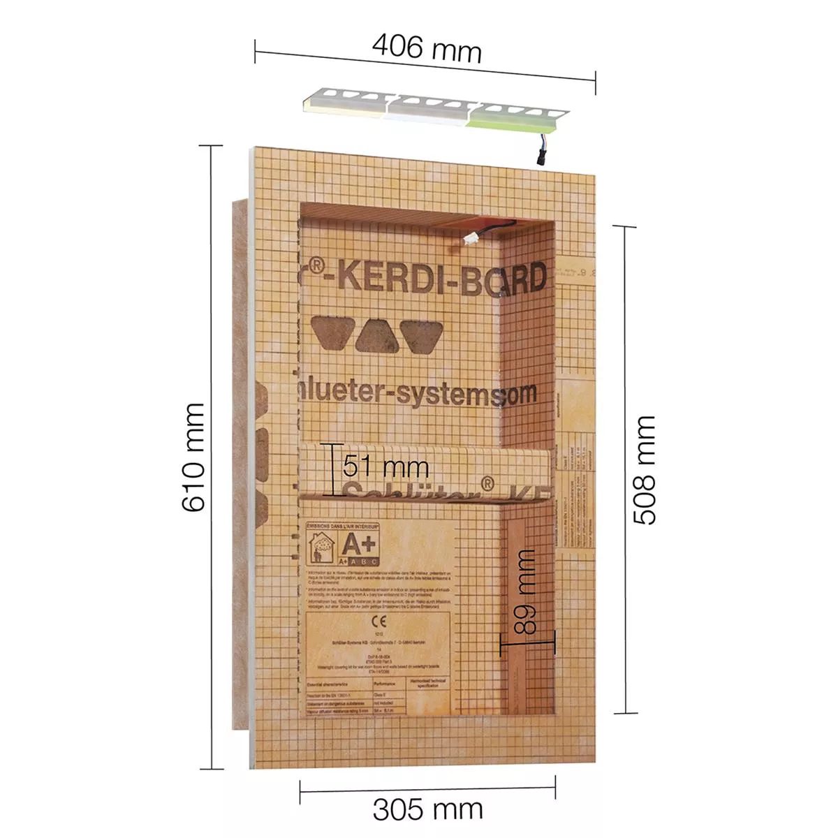 Schlüter Kerdi Board NLT nisjesett LED-belysning RGB 30,5x50,8x0,89 cm