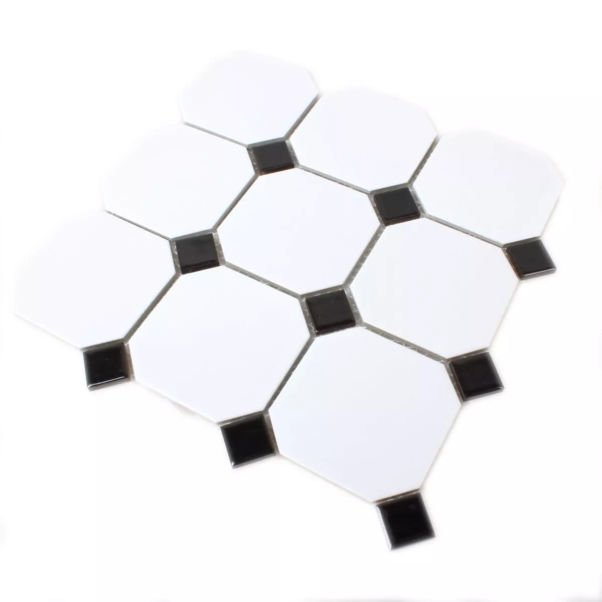 Padrão de Azulejo Mosaico Cerâmica Octógono Branco Preto Mix
