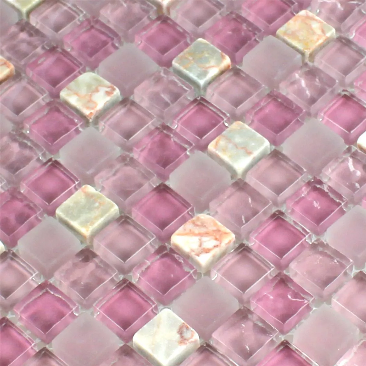 Mosaic Tiles Glass Marble Pink Mix 15x15x8mm