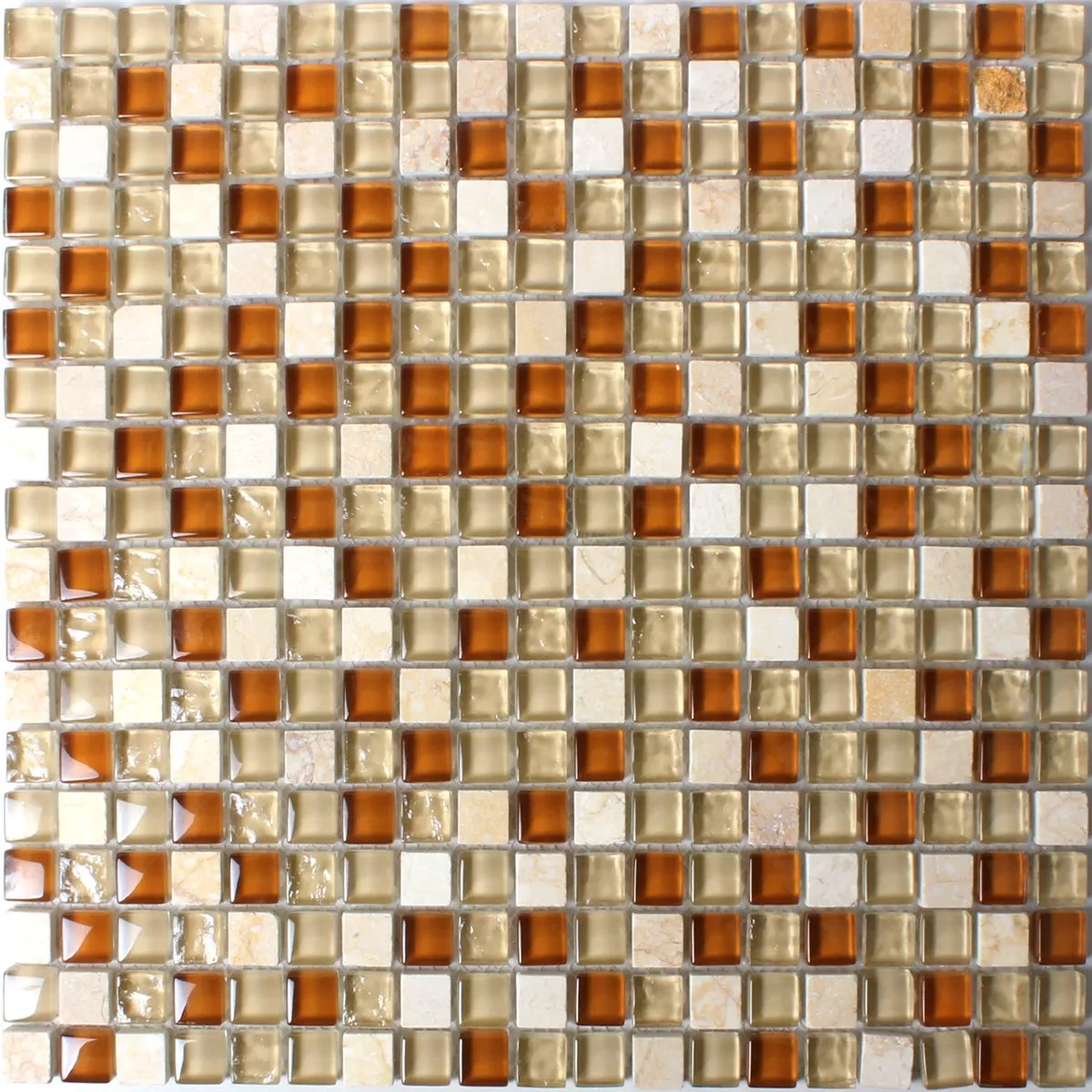 Mozaika Szkło Marmur Brązowy Beżowy 15x15x8mm