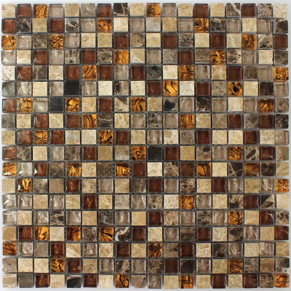 Mosaik Fliser Glas Natursten Beige Skifer Brun 15x15x8mm