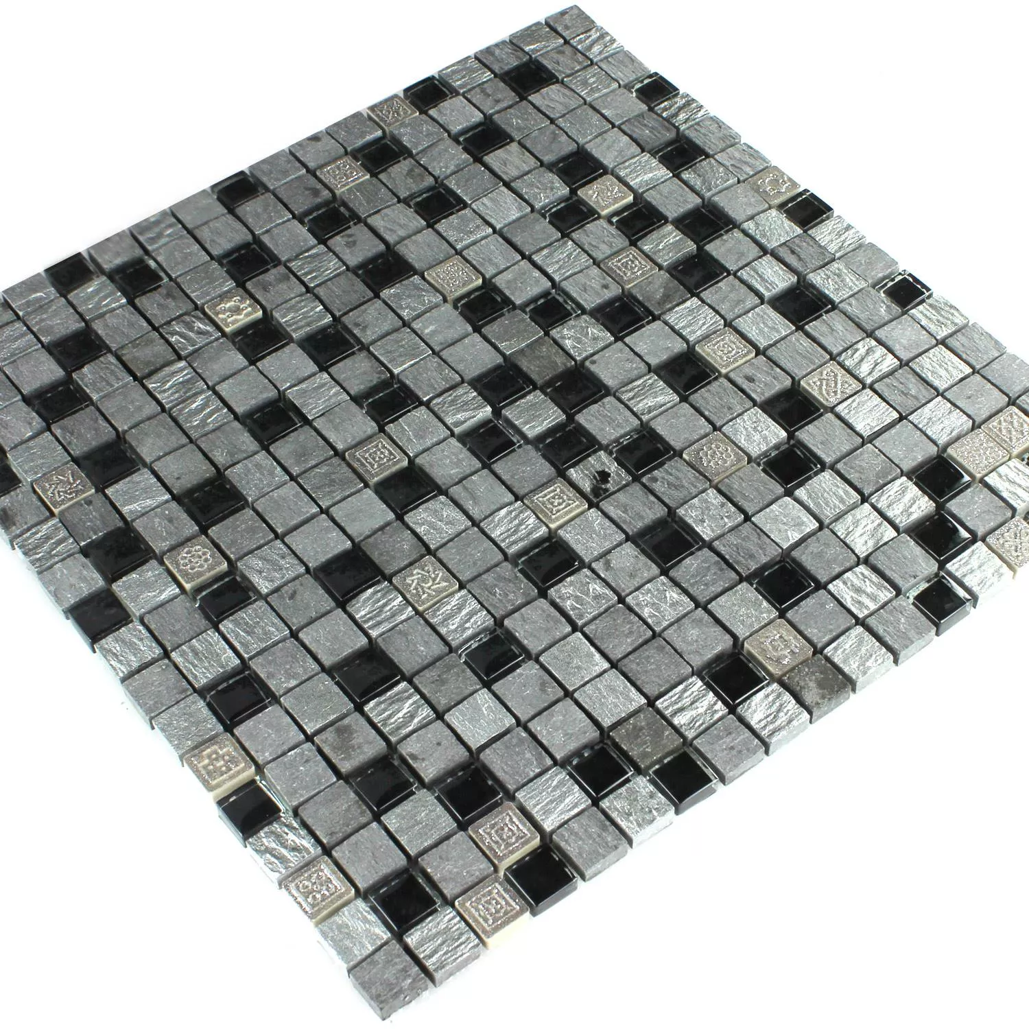Mosaico Vetro Pietra Naturale Argento Nero