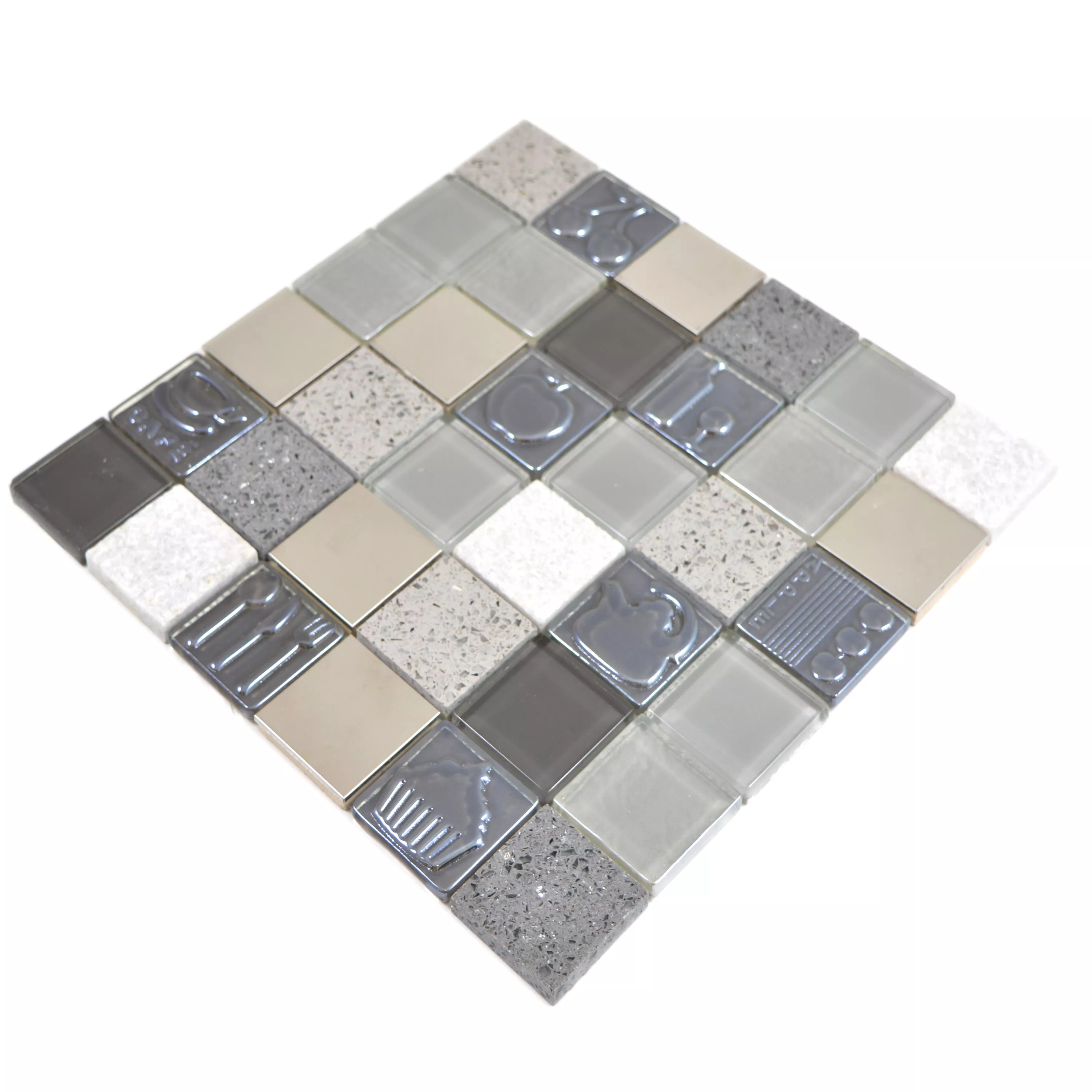 Vidro Aço Inoxidável Pedra Natural Azulejo Mosaico Emporia Cinza Prata