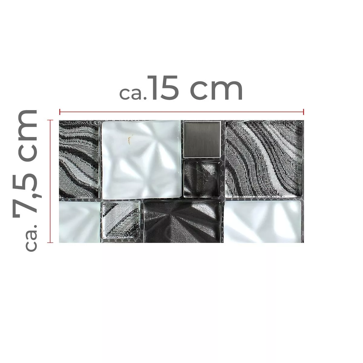 Sample Glas Metall Stainless Steel Mosaic Tiles Zadar Grey Black