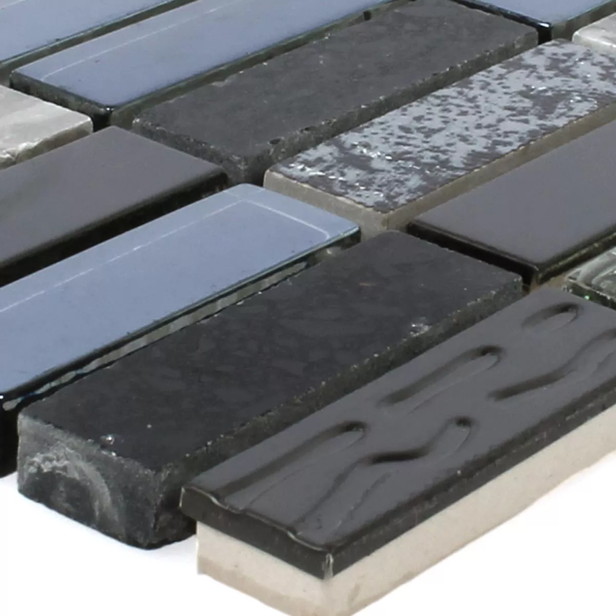 Sample Mozaïektegel Metaal Glas Natuursteen Zwart Mix