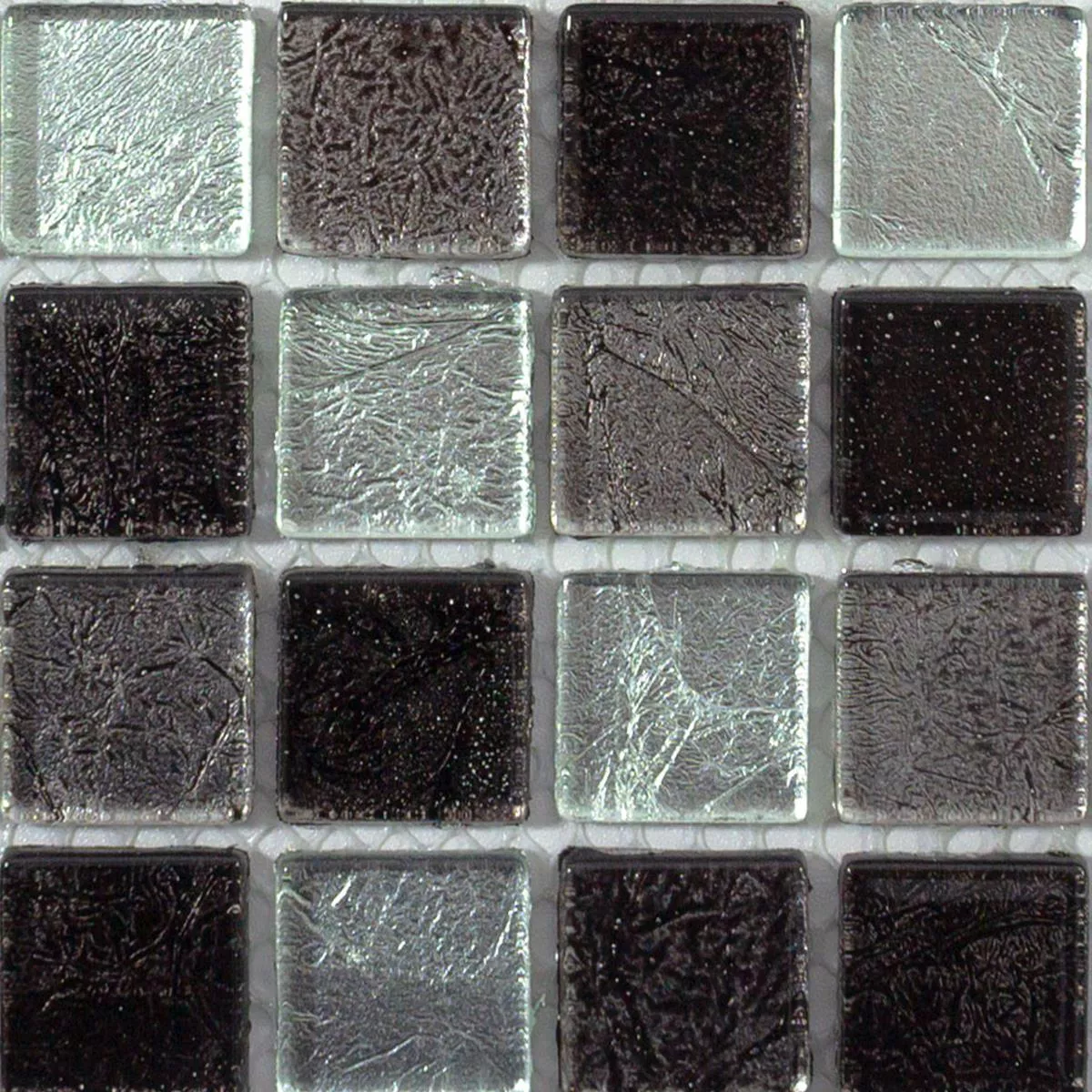 Model din Plăci De Mozaic Sticlă Bonnie Cristal Structurat Negru Argint Gri