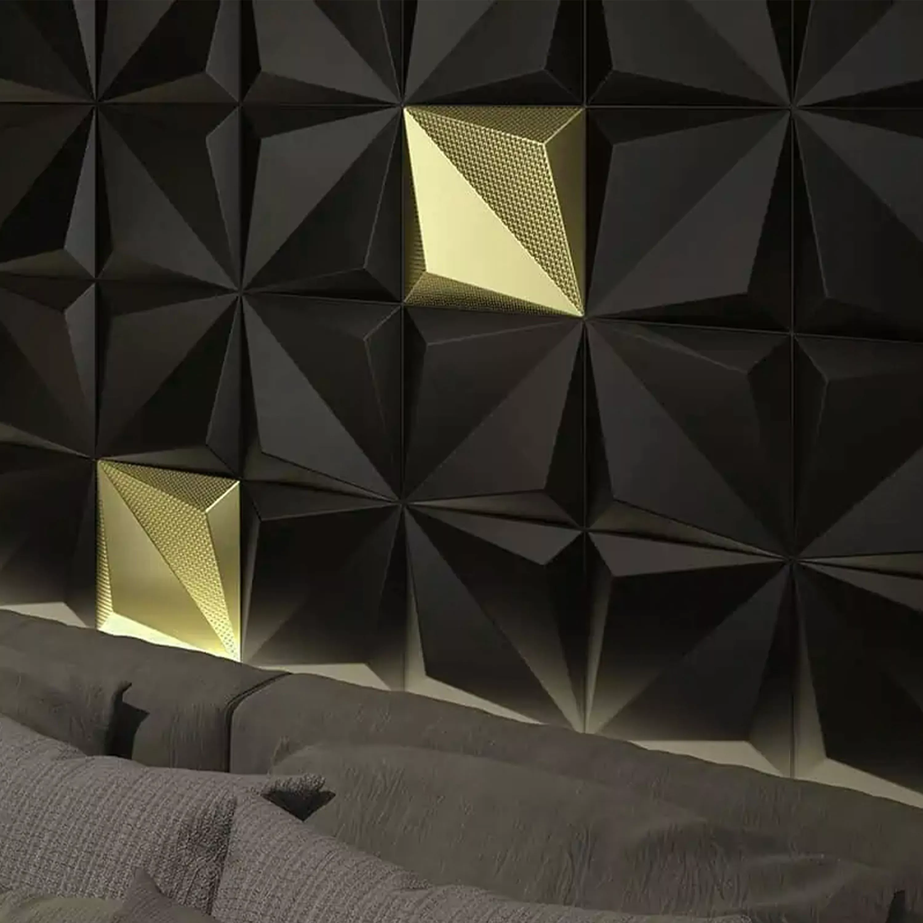 Seinä Tiilet Skyline 3D Origami Yksinomainen Jäsennelty Kulta